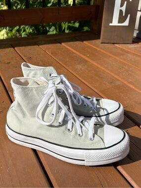 Converse Chuck Taylor All Star Lift high-top sneakers in a summit sage green 8.5